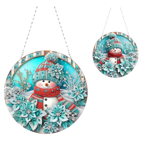 Schneemann Diamond Painting Weihnachten Kranz, Beidseitig Diamant Painting Anhänger Girlande Weihnachtsdeko Kits mit Kette, Diamant Malerei Türkranz Tür Fenster Geschenk für Weihnachten von Generisch