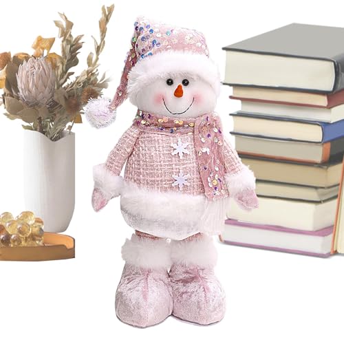 Schneemannpuppe,Plüschschneemann - Rosa stehende Weihnachts-Plüschfiguren - Niedliche Winter-Wohndekoration, Bodendekoration mit, GNOME-Plüschstoff für den Innenbereich von Generisch