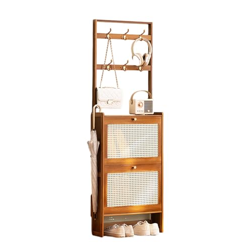 Schuhschrank aus Bambus mit Haken und Klappschubladen, freistehend, schlankes Schuhregal, Organizer für Eingangsbereich, Foyer, Flur, 2-in-1-Garderobe und Schuhschrank, platzsparendes Design (B 50 x von Generisch