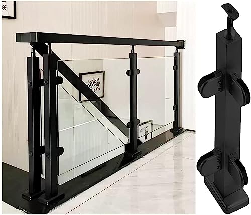 Schwarze Glasgeländer-Klemmen-Kits, Edelstahl, Innenplattform, Glas-Balustradenpfosten, für Deckgeländer/Hausgarten/Terrassentreppen mit Drehanschluss für Anschluss (Größe: 95 cm, Farbe: Eckpfosten) von Generisch