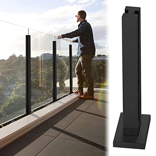 Schwarze Glasplatten-Zaun-Geländer-Pfostensystem für quadratische Terrasse, Balkon, individuelle Größe, 105 cm, Glas-Balustraden-Klemm-Set mit Beschlägen, modernes und stilvolles Design für von Generisch