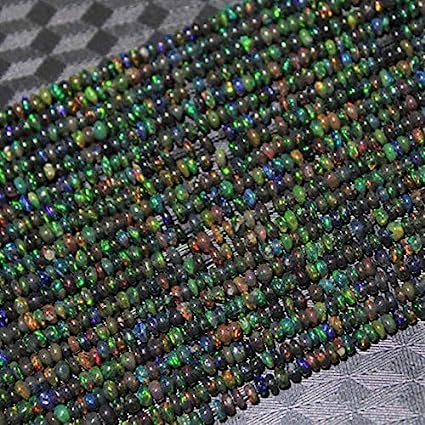 Schwarze Opal-Perlen, AAA+ Welo feuerschwarze äthiopische Opal-Perlen, glatte Rondelle-Form, äthiopische Opal-Perlen, Größe 3 mm, 45,7 cm Strang von Generisch