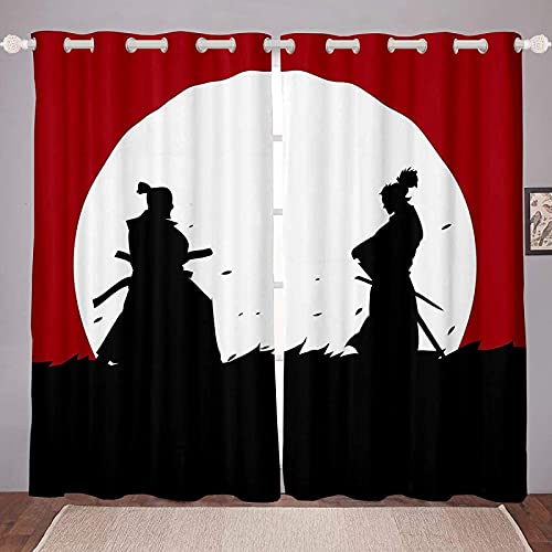 Schwarze Samurai-Duell-Vorhänge mit 3D-Digitaldruck, Verdunkelungsvorhänge, wärmeisoliert, Kinderzimmer und Schlafzimmer, Dekor, Ösenvorhänge für Wohnzimmer, 220 x 210 cm von Generisch