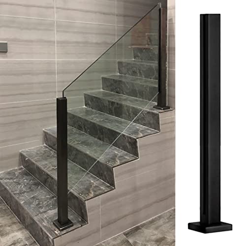 Schwarzer Glasgeländerpfosten für Innentreppen/Außentreppen, quadratische Glasplatten-Klemme, Treppengeländerpfosten, Edelstahl-Deck-Baluster-System (Farbe: Endpfosten, Größe: 80 cm) von Generisch