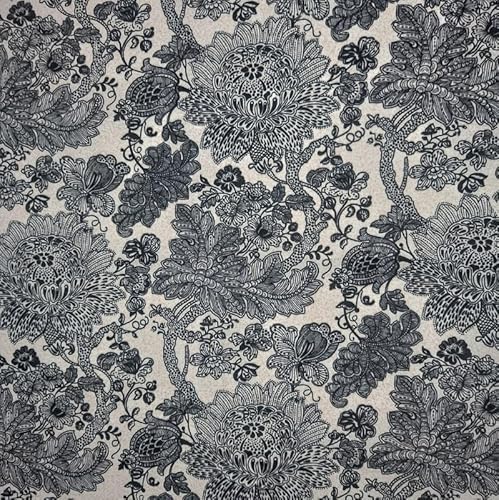 Schwarzer Stoff mit Blumenmuster, 80 % Baumwolle, 20 % Polyester, bedruckt, Halb-Panama-Baumwolle, 140 cm breit, bedruckter Stoff zum Basteln, Nähen, Quilten, Patchwork von Generisch