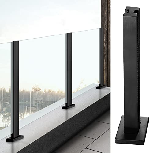 Schwarzer quadratischer Geländerpfosten aus Glas für Hausgartentreppen und Balkon, Mittelpfosten Design mit Klemme für Glasgeländer, ideal für Plattformsäulen und Poolzäune von Generisch