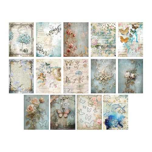 Scrapbooking-Papier, Journaling-Scrapbooking-Kit, Journaling Scrapbooking -Schmetterlings-Bastelpapier, Ästhetisches Vintage-Scrapbook-Papier für Junk-Journal-Planer-Bastelsets von Generisch