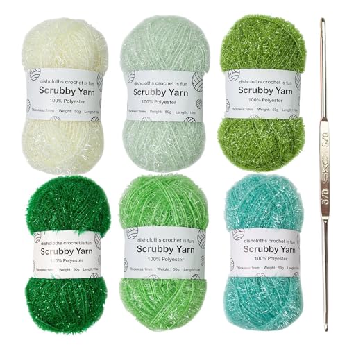 Scrubby Garn – 6 Farben Glitzerndes Scrubby Garn | Exquisites Scrubby Shine Garn Scrubby Polyestergarn Sortiment | Häkel Webgarn Zum Häkeln, Stricken (E) von Generisch