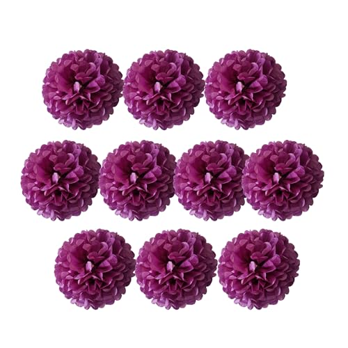 Seidenpapier-Pompons, Seidenpapier-Blumenbälle für Hochzeitsdekoration, Partyzubehör, Bastelpapier, Blumen-Pompons, Fuchsia, 10 Stück, 10 cm, 10 cm von Generisch