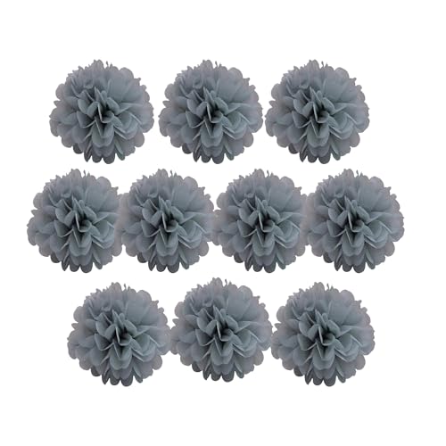 Seidenpapier-Pompons, Seidenpapier-Blumenbälle für Hochzeitsdekoration, Partyzubehör, Bastelpapier, Blumen-Pompons (Grau, 10 Stück - 20 cm) von Generisch