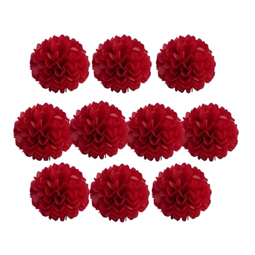 Seidenpapier-Pompons, Seidenpapier-Blumenbälle für Hochzeitsdekoration, Partyzubehör, Bastelpapier, Blumen-Pompons (Rot, 10 Stück, 12 x 30 cm) von Generisch