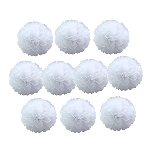 Seidenpapier-Pompons, Seidenpapier-Blumenbälle für Hochzeitsdekoration, Partyzubehör, Bastelpapier, Blumen-Pompons (Weiß, 10 Stück - 20 cm) von Generisch