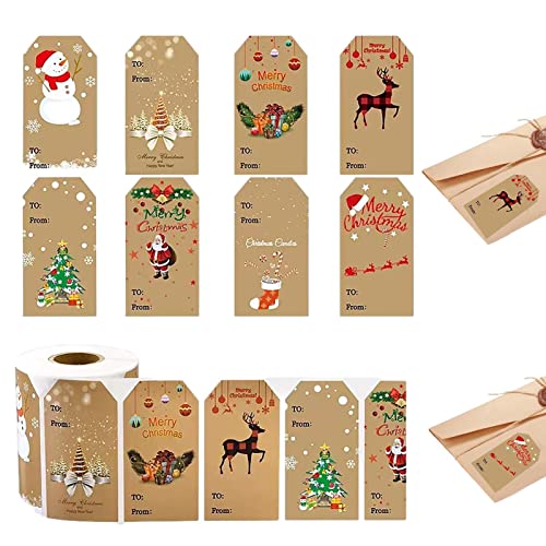 Selbstklebende Weihnachtsetiketten für Geschenke - 300 Stück selbstklebende Frohe Weihnachten Geschenkanhänger - Weihnachtsbaum Santa Elk Seal Aufkleber für Weihnachtskarten Geschenkboxen Umschlag ver von Generisch