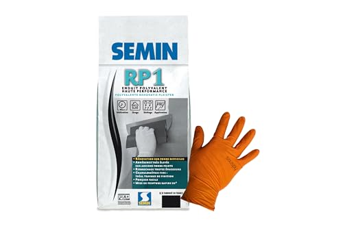 Semin RP1 - Mineralische Spachtelmasse für Innen | Hochleistungs-Renovierspachtel für schwierige Untergründe | Set inklusive 1 Paar souspy Nitril Handschuhe (15 KG, 1, stück) von Generisch