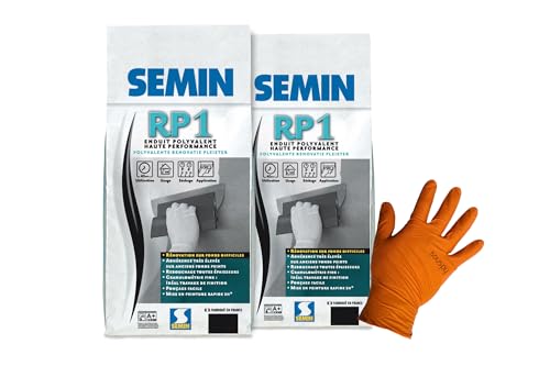 Semin RP1 - Mineralische Spachtelmasse für Innen | Hochleistungs-Renovierspachtel für schwierige Untergründe | Set inklusive 1 Paar souspy Nitril Handschuhe (15 KG, 2, stück) von Generisch