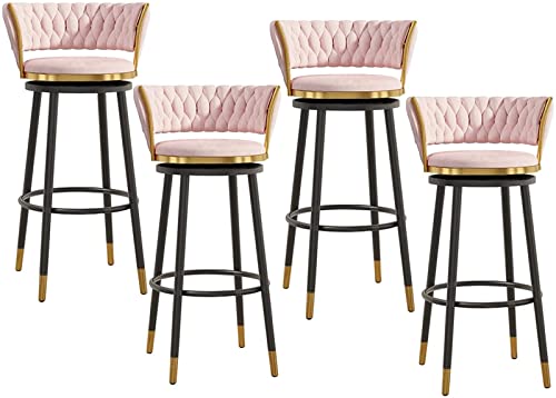 Set mit 4 rosa Samt-Drehbarhockern, bequeme Thekenhöhe, mit 360°-Drehdesign und gewebtem Samtstoff, ideal für Küche, Insel, Esszimmer, Pub und Bar, stilvolle schwarze Metallbeine von Generisch