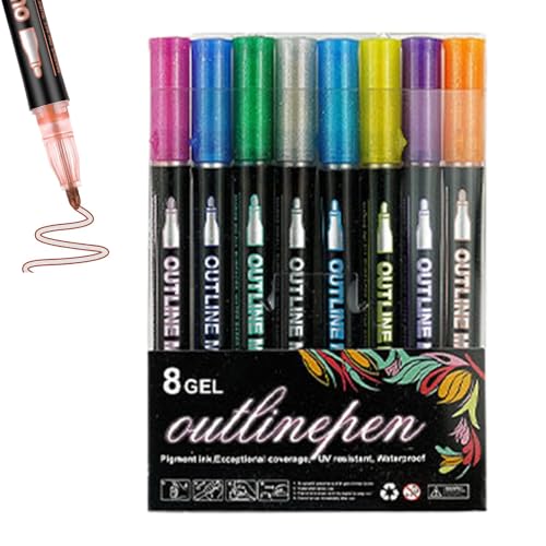 Shimmer Marker – Doppel-Linien-Umrissmarker, doppelte Linien, Glitzer-Gel-Konturenstift-Set, Selbstumrissmarker für Glitzer-Doodle-Zeichnen, Scrapbooking, Journaling, Grußkarten, Kunsthandwerk von Generisch