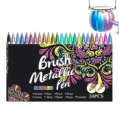 Shimmer Marker Stifte, Mehrzweck-Glitzerstifte mit 24 Farben – tragbare Konturenstifte, Kunstbedarf für Zeichnungen, Scrapbooking, Basteln von Generisch