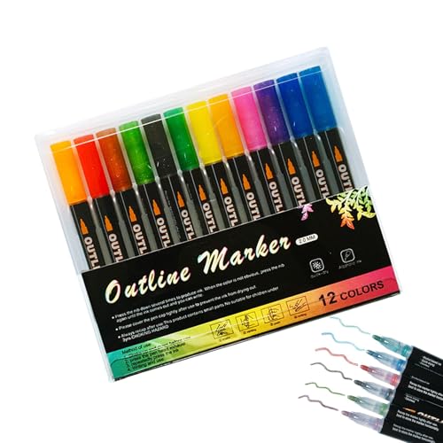 Shimmer Outline Markers | Mehrzweck-Marker-Stifte wasserfest, Glitzer-Marker-Set, Kunstbedarf für Poster, Zeichnungen, Grußkarten, Scrapbook von Generisch