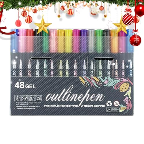 Shimmer Outline Pens, Double-Lines Doodle Outline Markers, Coloring Stationery Textmarker Marker für Sammelalben, Grußkarten, Fotoalben von Generisch