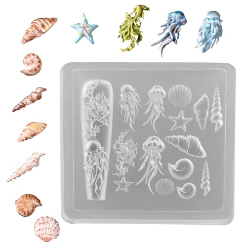 Silikon Nagelschablonen | Maniküre Gravur Schablone,3D Meeresthema Silikonformen Schmuckherstellung Werkzeuge Mit Epoxidharz Bastelzubehör Für Salon Und Heimgebrauch Silikon Nagelschablonen | Maniküre Gravur Schablone,3D Meeresthema Silikonformen Schmuckherstellung Werkzeuge Mit Epoxidharz Bastelzubehör Für Salon Und Heimgebrauch von Generisch