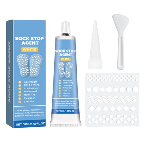 Socken Stopp Anti Rutsch Set, Sock Stop Creme, Sockenstopper Flüssig, Antirutsch Kleber für Socken, Sockenstopper für Wollsocken, Weiß, 50ml von Generisch