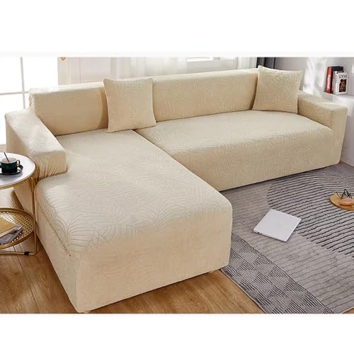 Sofa-Schonbezug, L-Form, weicher Samtstoff, elastische Unterseite, Staubschutz, Möbelschutz für Wohnzimmer, Haustiere, Kinder, Beige, 4-Sitzer (235 x 300 cm) von Generisch