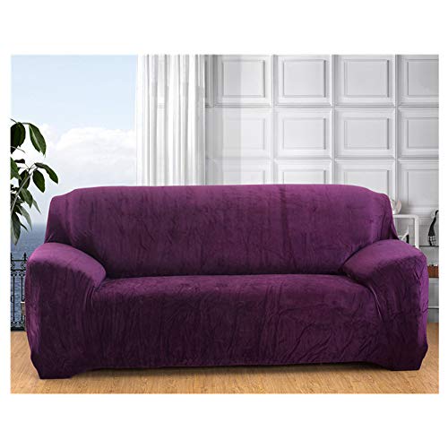 Sofabezug aus Pannesamt, 3-Sitzer, Stretch-Plüsch, elastisch, waschbar, Couch-Möbelschutz, einfache Passform für 190 - 230 cm große Sofas, Violett von Generisch