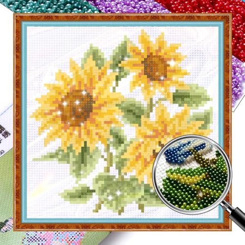 Sonnenblume Perlenstickerei Kreuzstich Set zum Selbermachen, Blume 9 CT komplettes Sortiment an vorgedruckten Startersets für Anfänger 19 x 19 cm von Generisch