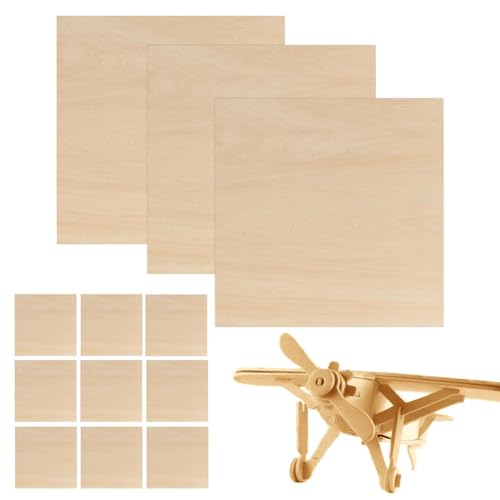 Sperrholzplatten – 12 Stück Leinwandplatten, quadratisch, unlackiertes Holz, Bastelplatten, Sperrholzplatte, Bastelholz für Architekturmodelle, dünne rechteckige Holztafelteile zum Zeichnen von Generisch