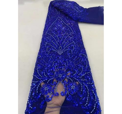 Spitze afrikanischer Tüll Spitze Stoff Spitze nigerianische Perlen Spitze Stoff Pailletten für Hochzeit Party Kleid von Generisch