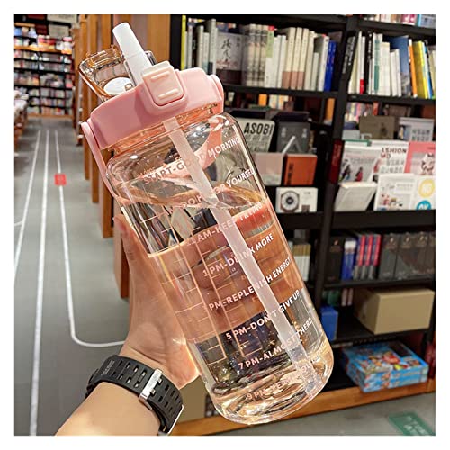 Sport-Wasserflaschen, Sport-Wasserbecher, großes Fassungsvermögen, 2000 ml, Wasserflasche mit Strohhalm, tragbare Fitness-Kunststoff-Wasserflasche mit Zeitmarkierung, Rot, 2,0 l von Generisch