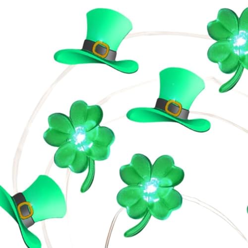 St. Patrick's Day Lichterkette, Zylinderhut und grünes Kleeblatt, dekorative LED-Lichterkette für den Innenbereich von Generisch