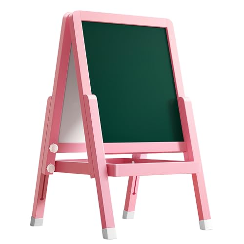 Staffelei für Kinder mit Papierrolle, Bügel-Typ Home Teaching Staffelei, Kinder staubfreie Zeichentafel, beidseitig löschbare Kreidetafel, Schreibtafel für 4-6 Jahre alte Kinder, rosa von Generisch