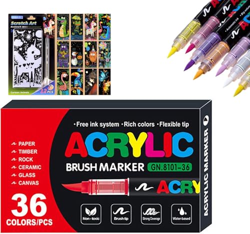 Stellaya Acryl-Marker von Stellaya, gerade, flüssige Acryl-Marker für Malbücher, Acrylfarben-Marker, kommt mit Malpapier zum Zeichnen (36 Farben) von Generisch