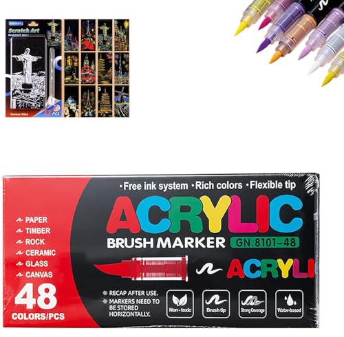 Stellaya Acryl-Marker von Stellaya, gerade, flüssige Acryl-Marker für Malbücher, Acrylfarben-Marker, kommt mit Malpapier zum Zeichnen (48 Farben) von Generisch