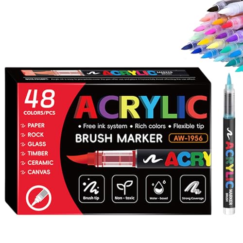 Stellaya Acrylmarker für Malbücher, Stellaya gerade, flüssige Acrylmarker, Acrylfarben-Marker für Kunst, Handwerk, Holz, Felsen, Stoff und DIY-Projekte (48) von Generisch