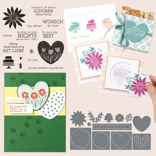 Stempel und Stanzen Set, Stanzformen Stempel für Grüße und Geburtstage, Stanzschablonen Set, Metall Schneiden Stempelset und Stanzformen für DIY Geburtstage Scrapbooking Kunst Handwerk von Generisch