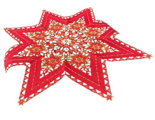 Stern Tischdecke Weihnachten Weihnachtsdecke Bestickt Rot Gold (ca. 85 cm) von Generisch