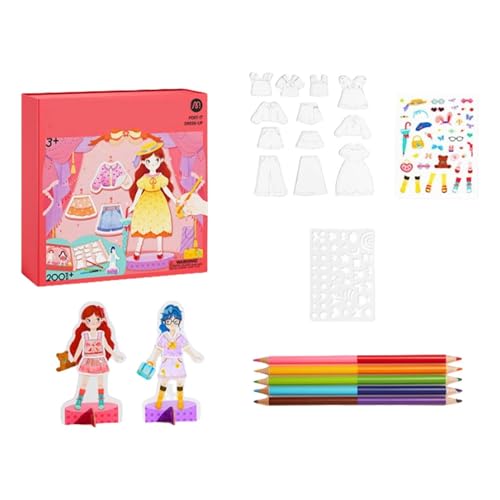 Sticker Dress Up,Mädchen-Stickerbuch,Prinzessin Dress Up Sticker-Spiel - Niedliches Bastelbuch aus Papier für Mädchen, Spielbuch mit Prinzessinnen-Anziehaufklebern für Zuhause und Zusammenkünfte von Generisch