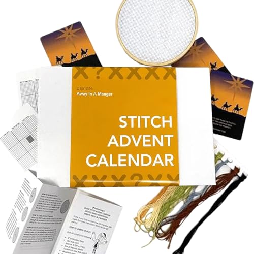 Stickerei Countdown Kalender, 24 Tage Stickerei Ornament, Weihnachtsstickerei Starter Kit für Anfänger und Erwachsene, Stickerei Bastelbedarf von Generisch