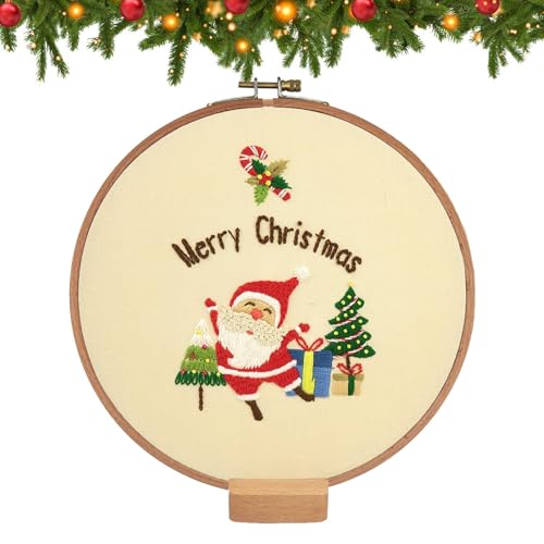 Stickset für Anfänger, Weihnachtsstickset für Erwachsene - 7,87 in Weihnachts-Nadelspitzen-Sets, gestempeltes Stickset mit Weihnachtsmann und Elch,Anfänger-Stickset für Erwachsene Anfänger, Handstickz von Generisch