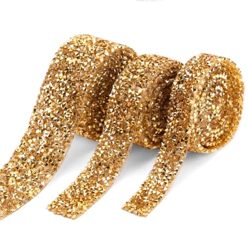 Strass-Band, Hotfix, Strass-Nähband, Strass-Applikationen, Dekorationen, Zierleisten, Gold, 20 mm – 91 cm von Generisch