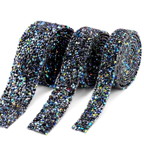 Strass-Band, Hotfix, Strass-Nähband, Strass-Applikationen, Dekorationen, Zierleisten, Schwarz, AB, 30 mm, 91 cm von Generisch