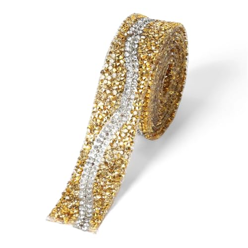 Strass-Band, Hotfix, Strass-Nähband, Strassapplikationen, Dekorationen, Zierleisten, Silber/Gold, 20 mm – 91 cm von Generisch