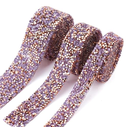 Strass-Band, Hotfix, Strass-Nähband, Strassapplikationen, Dekorationen, Zierleisten, Violett, Gold, 30 mm, 91 cm von Generisch