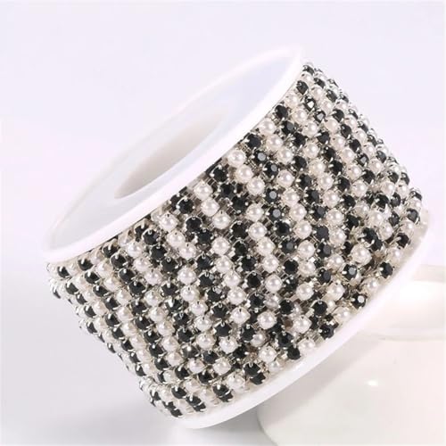 Strass-Kette, 3 mm, 3 mm, Perlen-Glas, Strass-Kette mit Basis, Strass-Kette, Hochzeitsapplikation, Silber-Schwarz, 3 mm, 2 m von Generisch