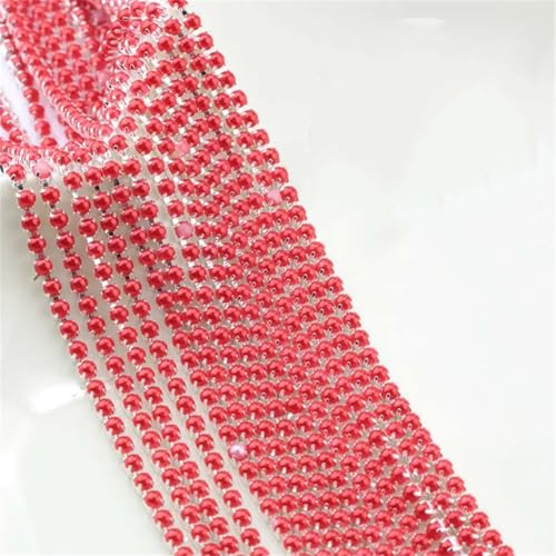 Strasssteinbesatz, Glitzerkette, Edelstein, Diamantbesatz, Kleidung, Dekoration, Strass, Perle, rot, 2 mm x 2 m von Generisch