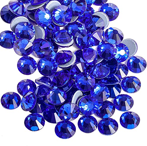 Strasssteine Hot Fix Glas Flatback Strass Steine Hotfix Runde Kristalle Kristallsteine blau blue Saphirblau klar 1,6-6,5 mm (SS5-SS30) 288-1440Stück (SS10 1440 Stück Set) von Generisch