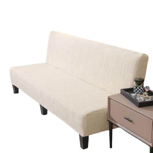 Stretch-Futon-Sofa-Bettbezug ohne Arme mit Rüschenrock, rutschfest, dick, weich, gemütlich, Samtstoff, Beige, Größe S, 120 x 140 cm von Generisch